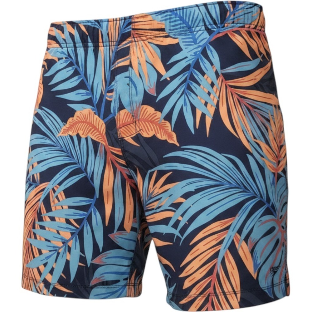 Speedo Swim Trunks Mens XXL Navy Blue Tropical Leaf Print Board Shorts Pockets